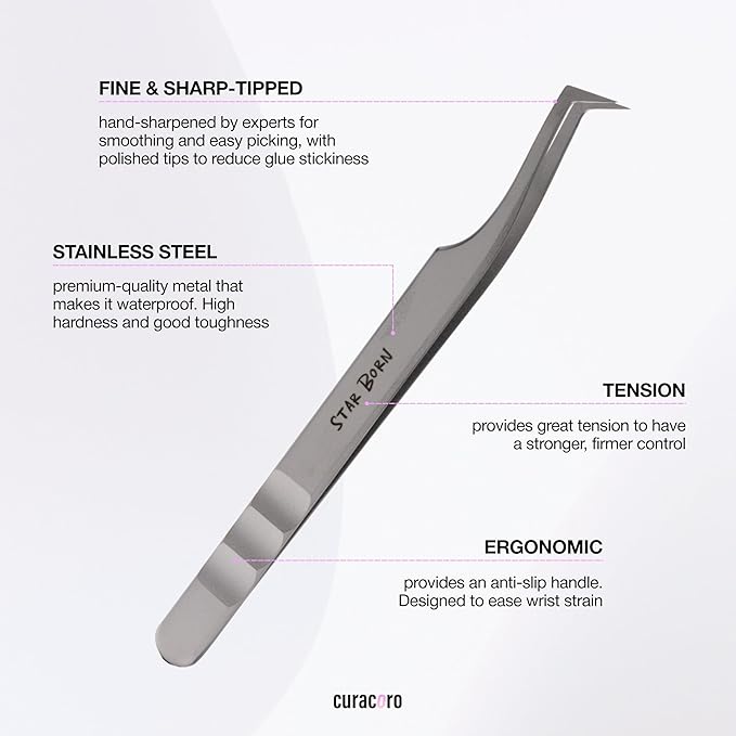 Curacoro Lash Tweezers - LashSmith L-Shaped Eyelash Tweezer for Thick Volume Lashes