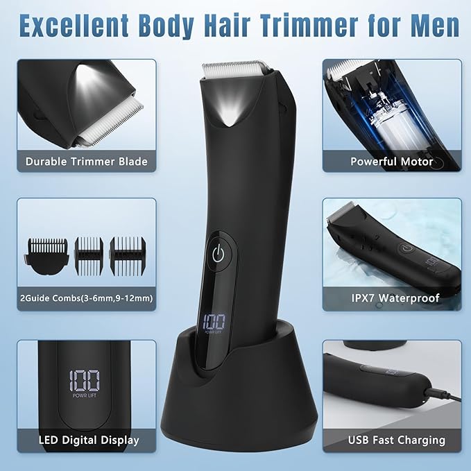Head Shavers for Bald Men, Body Hair Trimmer for Men Manscape Groin and Ball Trimmer,2 in1 Body and Head Shaver Grooming Kit,IPX7 (A, B)