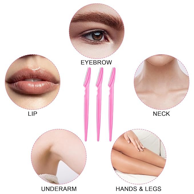 12 Pcs Eyebrow Razors, Face Razors Multipurpose, Exfoliating Dermaplaning Tools, Eyebrow Trimmers Shaver with Protective Cover, Facial Hair Removal for Women Men Body Use (Pink)