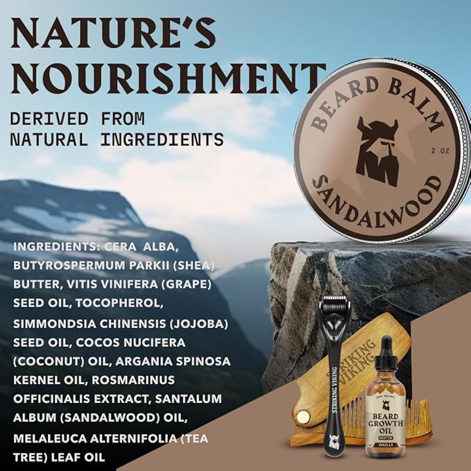 Striking Viking Beard Balm for Men - Sandalwood Scent, 2 Ounces - Leave in Beard Conditioner & Styling Balm - Made with Naturally Derived Argan & Jojoba Oils