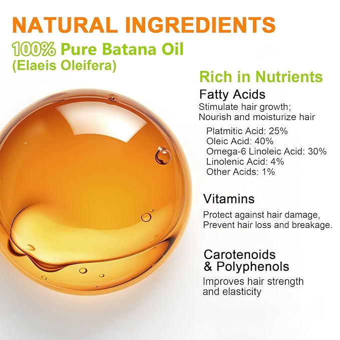Raw Batana Oil, 100% Natural Organic Hair Growth Oil for Men & Women, Sourced from Honduras, Pure, Unrefined, Enhances Thickness, Prevent Hair Loss 4 Oz