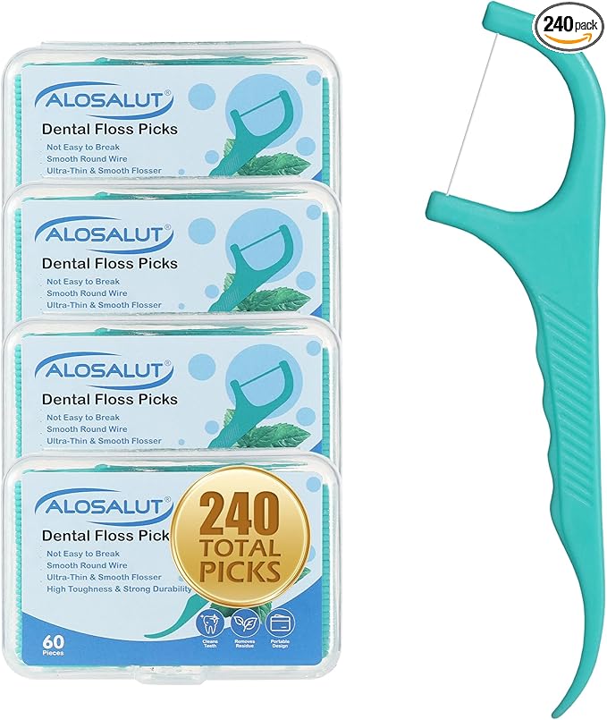 240 Count Dental Floss Picks – Mint Flavored Flossers with Built-in Toothpick for Deep Cleaning – 4 Portable Boxes of 60 – Strong & Smooth Floss Sticks for Family Home Travel for Adults