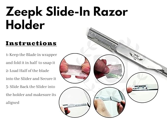 Barbero Cuchilla Barber Razor Straight Clean Shav Free Blades Salon Shaving Classic Stainless Steel (White Razor Holder)