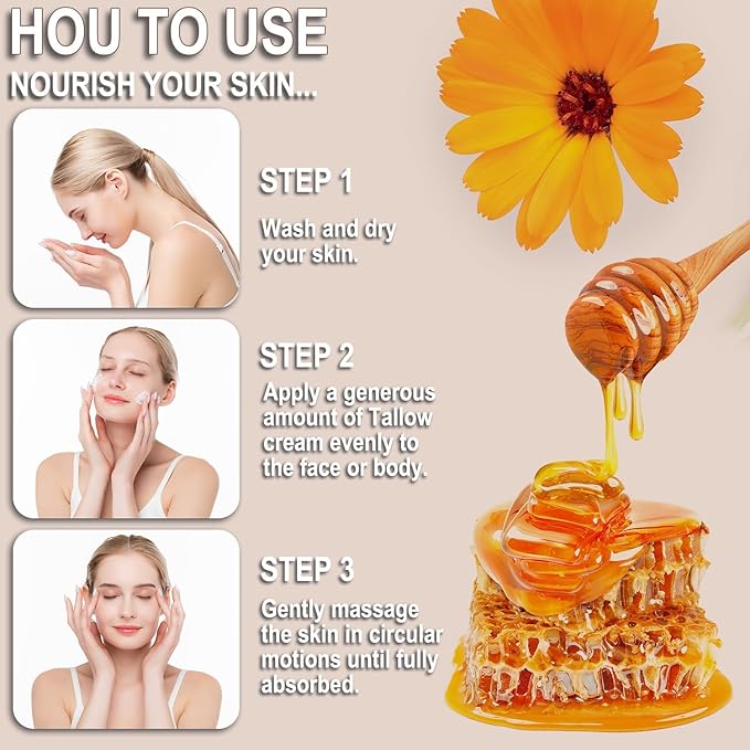 Mtmult Beef Tallow for Skin - Tallow and Honey Balm for Face, Hydrating with Grass-Fed Beef Tallow, Raw Honey & Beeswax | Beef Tallow for Face & Body Tallowyn Skin Balm