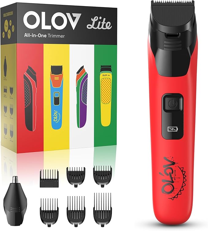 Electric Beard Trimmer for Men,Nose Hair Trimmer & Electric Razor 10-in-1 Grooming Kit Cordless Shaver Gift-Ready for Men(Red)