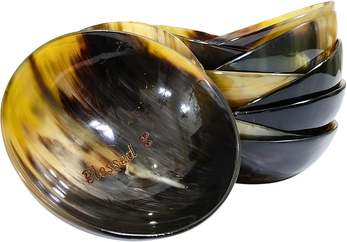 Engraved (Blessed) Horn Bowl - Modern, Contemporary - 5' Round X 2' deep - Shaving Soap, Serving, Decorative - Yellow, Handcrafted from a Single Piece of Horn for Everyone