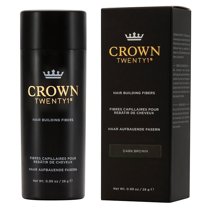 CROWN Hair Building Fibers (28g) - Instantly Cover Fine & Thinning Hair for a Thicker, Fuller Look - A Natural Keratin Concealer - 13 Shades for Men & Women - Dark Brown