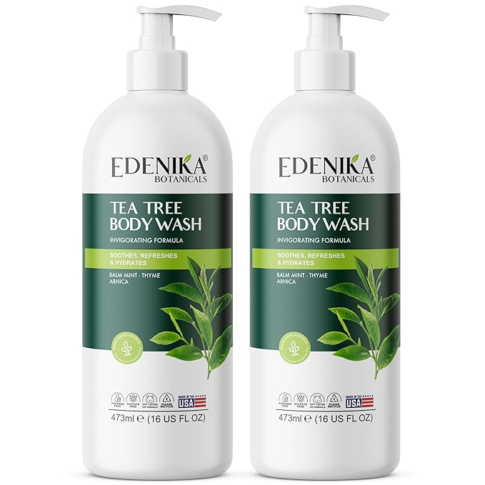 Tea Tree Oil Body Wash, Cleanses & Relieves Itchy Skin, Soothes Jock Itch, Acne & Ringworm, Shower Gel for Dry and Sensitive Skin, Women & Men, Organic & Natural, 16 fl oz, 2-Pack