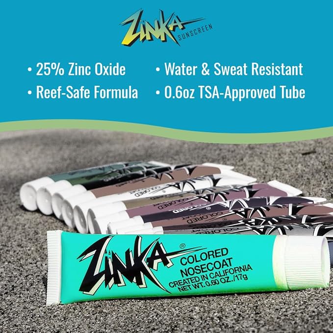 Zinka Colored Zinc Oxide Sunblock – High Zinc Formula for Nose and Face, Water & Sweat Resistant, Teal