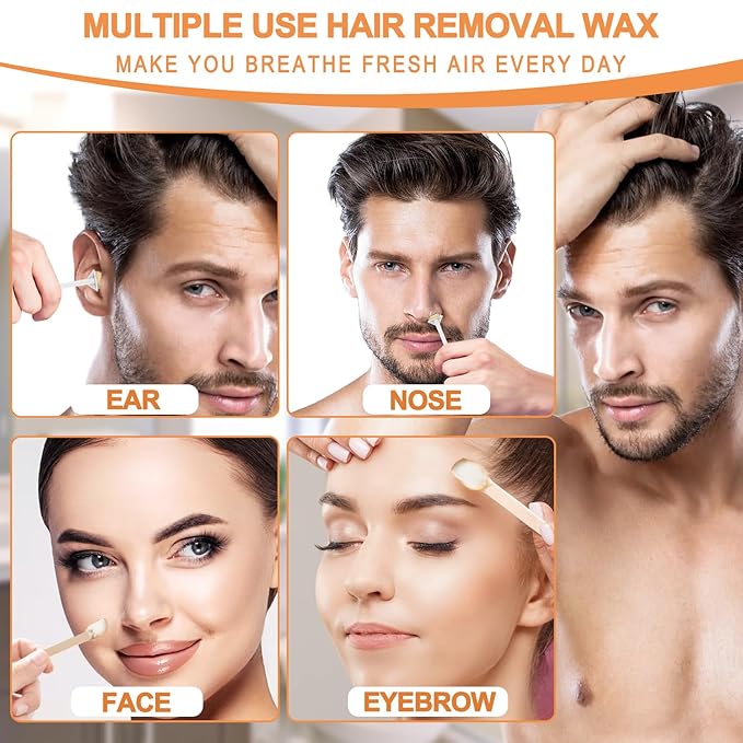 100g Nose Hair Waxing Kit with 30 Applicators (Up to 30 Uses), 10 Mustache Guards, 15 Wipes for Quick and Painless Hair Removal on Nose, Ears, and Face - For Men and Women