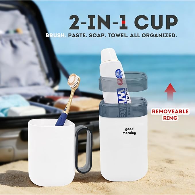 Toothbrush Travel Case,Toothbrush Holder and Rinse Cup with Handle Travel Toothbrush Holder,Multifunctional Toothbrush Cup,Large Capacit Travel Toothbrush Holder with Mouthwash Cup(Purple+Blue)