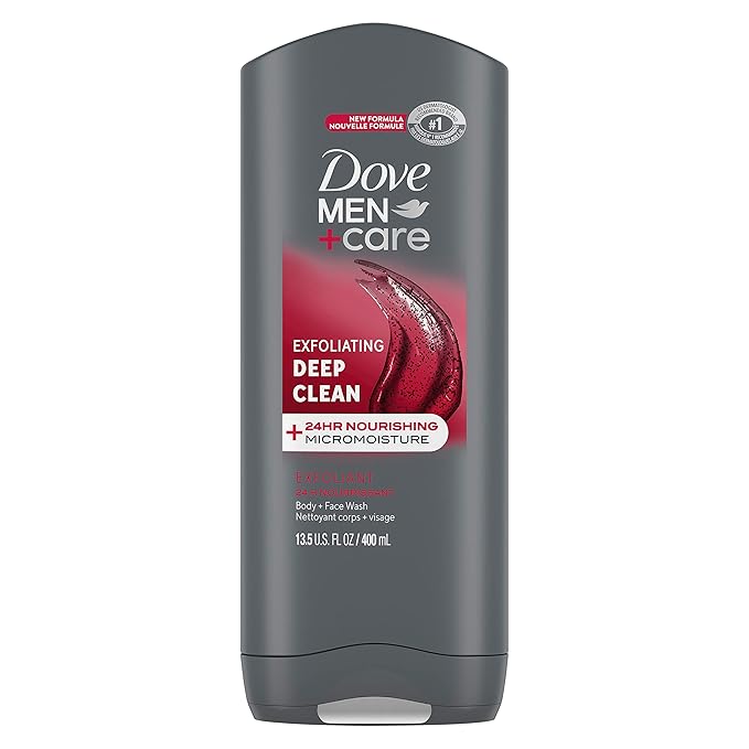 DOVE MEN + CARE Body and Face Wash Exfoliating Deep Clean Body Wash for Men with 24-Hour Nourishing Micromoisture Technology, 13.5 oz