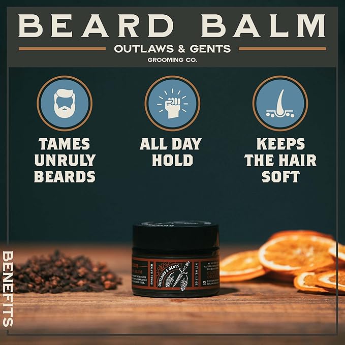 Outlaws & Gents Grooming Co. Orange and Vanilla Beard Balm - All-Natural Beard Care Product for Men - Conditions and Styles Beard & Reduces Itchiness