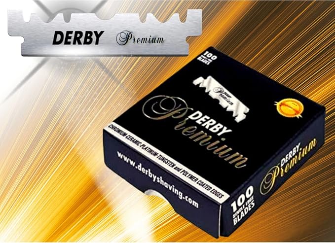 Derby Premium Single Edge Razor Blades, Razor Blades, Single Edge, Ultra Sharp, Chromium - Ceramic - Platinum - Tungsten and Polymer Coated Edges (5)