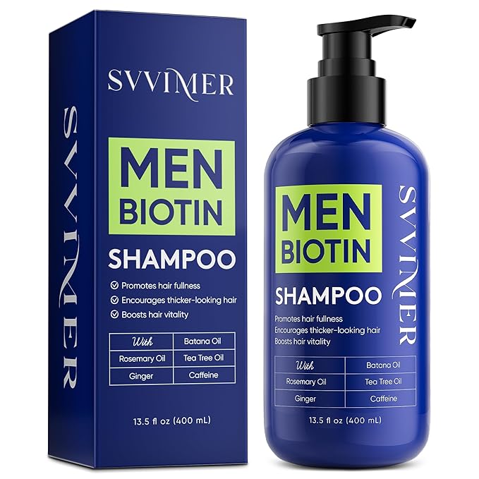 Svvimer Biotin Hair Growth Shampoo - Root Activator Thickening Shampoo for Men - With Rosemary Tea Tree Oil Caffeine For Hair Loss And Thinning Thickening - 13.5 Fl Oz (Pack Of 1)