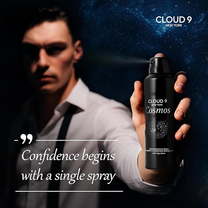 Cloud 9 Cosmos Deo Body Spray for Men 7.64 fl oz – Long Lasting Fresh & Earthy Scent with Lemon, Bergamot, Lavender – Ideal For Work,Travel, Social Events,Gym & Outdoor Activities - All Day Freshness