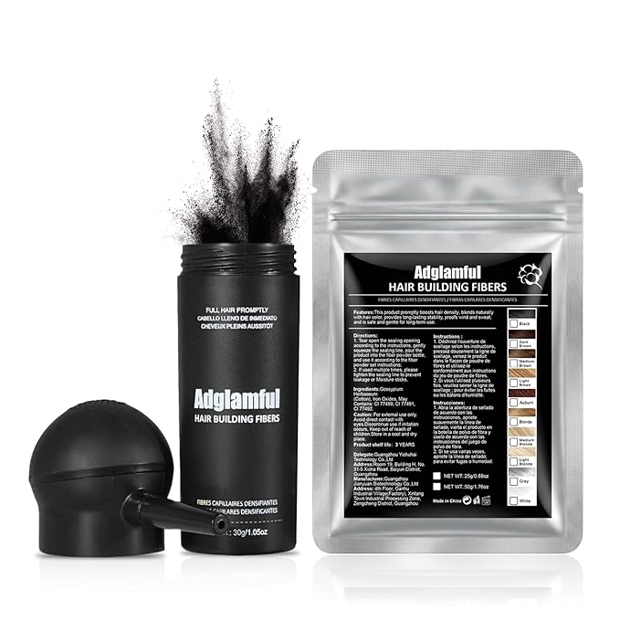 2PCS Hair Fibers for Thinning Hair - Hair Building Fibers Spray with Spray Applicator + Refill Pouch, Undetectable & Long-lasting, Instant Hair Coverage for Adults (Dark Brown, 30g+25g)