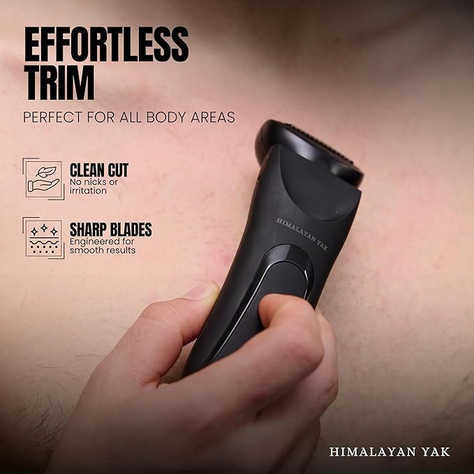 Dual-Head Electric Body Hair Trimmer for Men & Women, Waterproof Groin & Bikini Shaver, Wet/Dry Groomer with Replaceable Ceramic Blades,USB Recharge Dock, Hygiene Razor for Full-Body Use