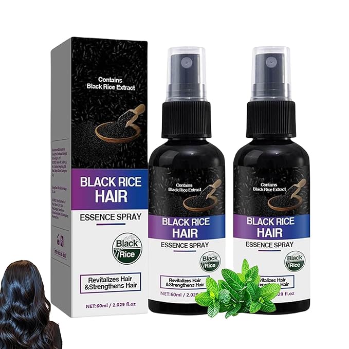 Black Rice Water Hair Growth Spray, Hair Growth Serum for Hair Loss Dry Damaged Hair, Deep Moisturizing Strengthening Thickening Smooths Shine Hair Frizz Control For Women Men (2pcs)