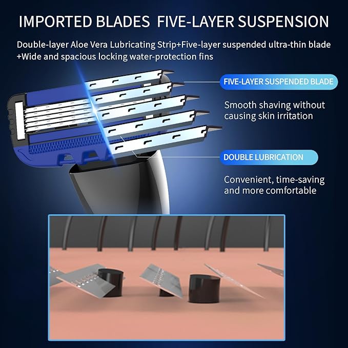 5 Blade Razor for Men with Dual Lubrication, Handle & Cartridges, Comfortable and Smooth Shaving