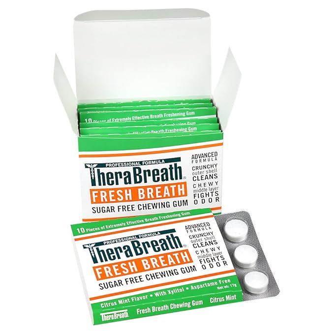 TheraBreath Fresh Breath Chewing Gum with ZINC, Citrus Mint Flavor, 10 Count (Pack of 6)
