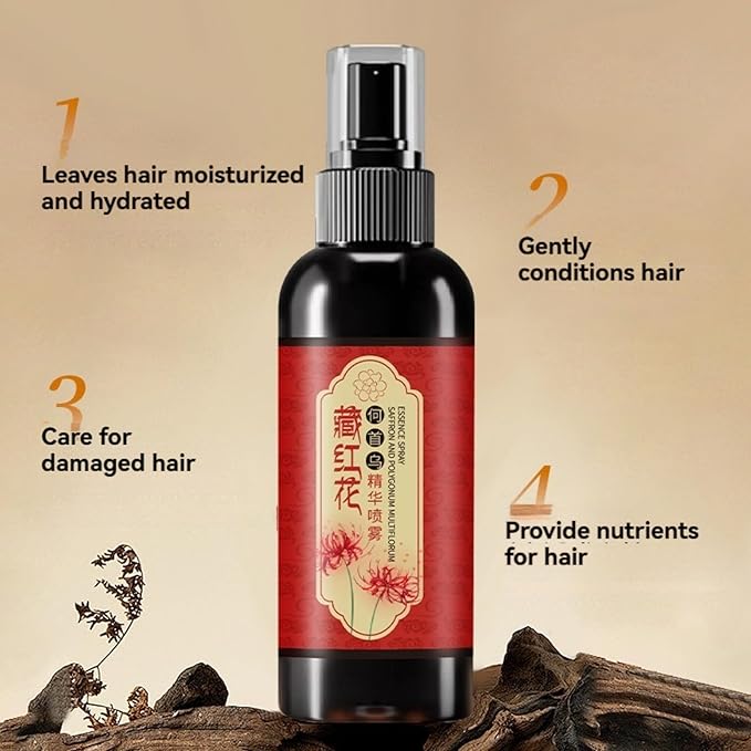 Saffron Hair Blackening Spray, Saffron Herbal Spray, Japanese Hair Essence Spray for Soft, Silky, Nourishes & Strengthens Hair, Improves Dryness & Frizz (1 Pc)