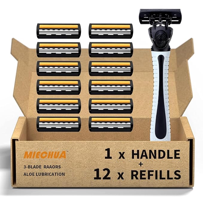3 Blade Razor,Plastic Anti-slip Men Manual Refill Cartridges razors, Reusable Face Cleansing Care Tool, Shave Supplies for Men and Women - Black