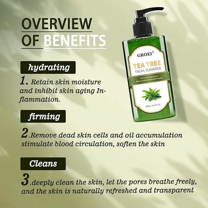 Tea Tree Facial Cleanser 150ml – Oil Control Face Wash with Vitamin – Refreshing Gel Cleanser for Combination & Oily Skin (1PC)