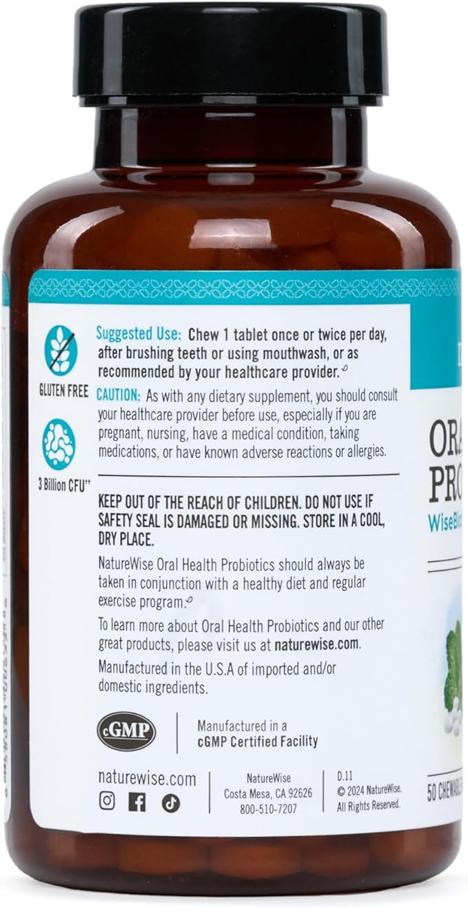 NatureWise Oral Probiotics for Mouth Bad Breath-Chewable Sugar-Free Mint-Lactobacillus reuteri Chewable-Oral Probiotics for Kids&Adults-Non-GMO USA Manufactured-[60-Day Supply],60 Count (Pack of 2)