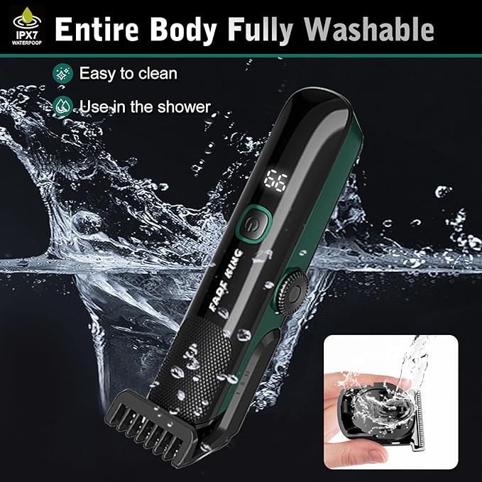 FADEKING Beard Trimmer for Men, Professional Hair Trimmer, Waterproof Electric Beard Trimmer Razor for Nose, Body, Face & Mustache, Cordless Hair Clippers, Grooming Gifts for Men (Green)