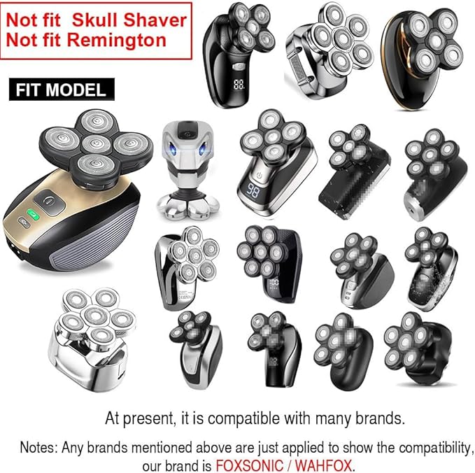 Universal 6 Blade Replacement Heads for Mainstream Shaver Brands, Bald Shaver Replacement Heads with Blade Cover (Black)