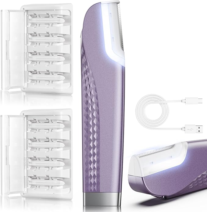 Dermaplane Razor For Women Face, 3 Adjustable Dermaplaning Tool,Facial Hair Removal Razors with Led Light for Peach Fuzz,Rechargeable Sonicsmooth Facial Hair Remover with 8 Replacement Blades (Purple)