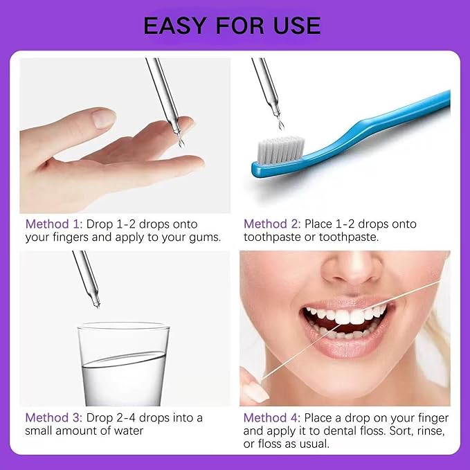 Gum Restore Drops, Gum Repair for Receding Gums, Stain Removal, Regrowth Treatment, Dry Mouth and Bad Breath Relief for Adults, Instant Fresh Breath, Oral Care Solution