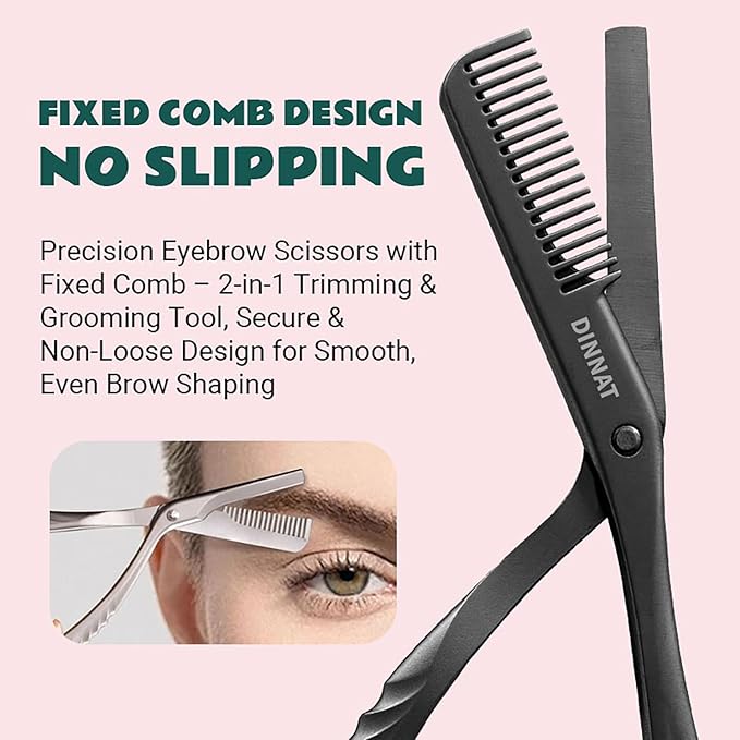 Eyebrow Trimming Scissors with Combs, Eyebrow Cutter Hair Removal Eyebrow Scissors,Eye brow razors, Eyebrow trimmer for women,Gifts For Men Women Stocking Stuffers (Black)