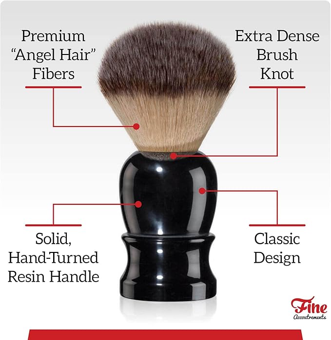 Mr. Fine Better Than Badger Shaving Brush, Ultra-Soft Synthetic Angel Hair Bristles for Men’s Wet Shaving, Easy Lather & Smooth Glide, Ergonomic Handle, White