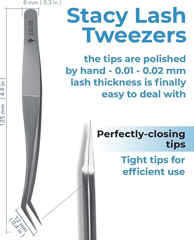 Stacy Lash STL-11 Curved Eyelash Extension Tweezers/Supplies for Classic Extensions & Premade Fans/Precision Tools for Volume False Lashes Application/Beauty Accessories/Eyelashes Tool Applicator