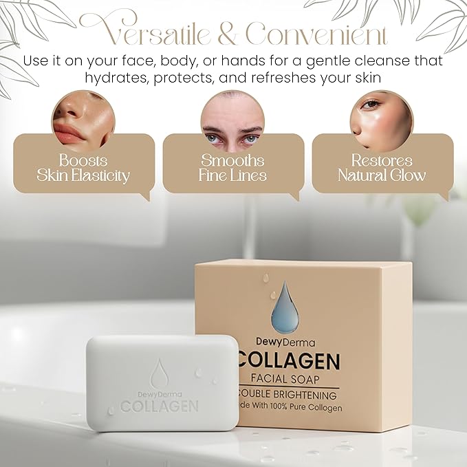 100% Pure Collagen Bar Soap For Men & Women | Natural Hand & Bath, Face & Body Soap Bar, Hydrating Body Soap Bars For Gentle Brightening Collagen Skin Care | Body Wash & Skin Care By Dewy Derma
