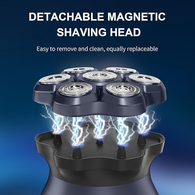 Upgraded 7D Head shavers for Bald Men,Bald Head Electric Razors,Waterproof Dry Wet Rotary Shavers/Razor for Balder with an Extra agnetic Head（Blue）