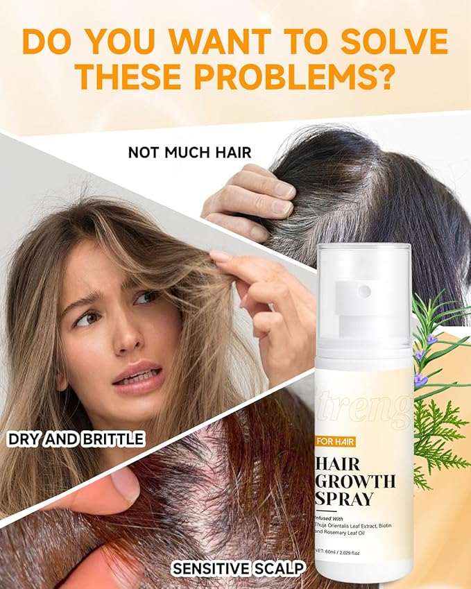 Hair Growth Spray, Hair Growth Oil Spray, with Biota Orientalis, Rosemary Oil & Biotin, Strengthens Hair Roots, Prevent Hair Thinning & Hair Loss, Thicker Fuller Hair for Women Men (2.02 Fl.oz)