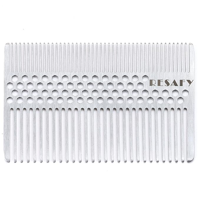 Resafy Stainless Steel Fine-tooth Anti-static Pocket & Travel Men Wallet Comb, Dandruff & Beard Credit Cart Size Comb EDC for Thinner Hair Beard & Mustache