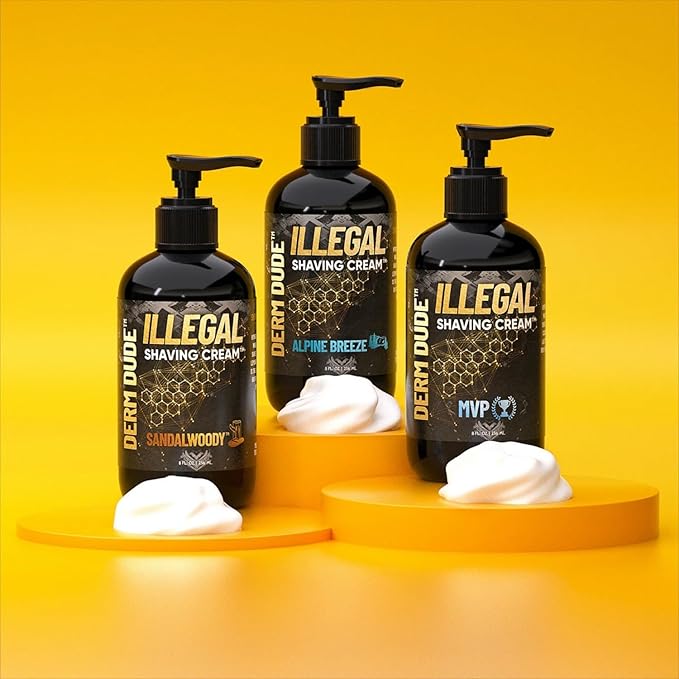 Derm Dude Illegal Shave Cream for Men | Ultra-Slick Shaving Cream for Sensitive Skin | Fights Razor Burn, Bumps, Nicks & Cuts | Smooth Glide Formula – Alpine Breeze Scent, 8oz