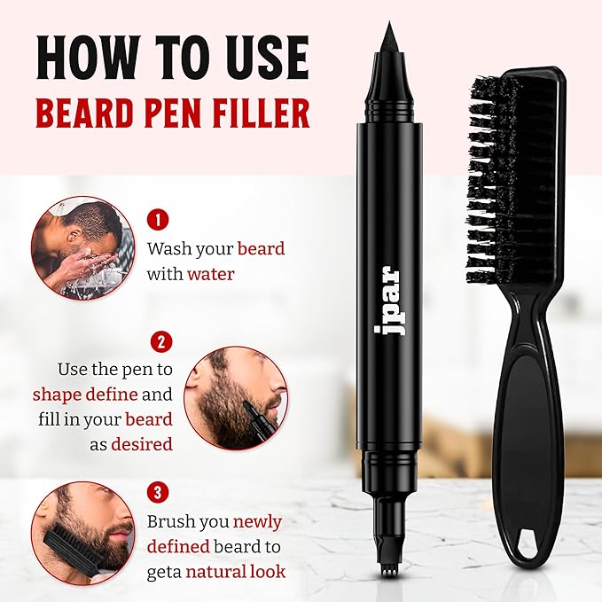 Beard Pencil Filler for MenBeard Filler for Men Waterproof Beard Filling Pen Kit - Long Lasting Beard Filler Pen with Brush Water Proof Beard pen Dark Brown Natural Look