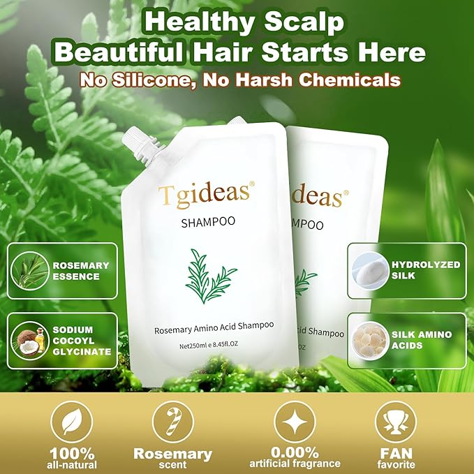 Tgideas Rosemary Biotin Amino Acid Shampoo, Hair Growth Shampoo for Women and Men, Thinning Hair Loss Natural 8.45 fl oz, Two-Pieces
