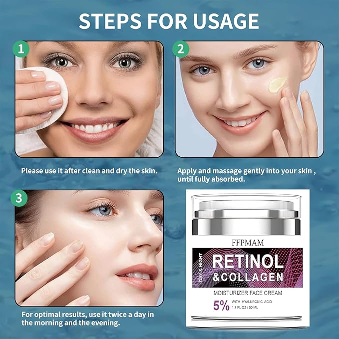 Retinol Cream for Face Anti Aging: Wrinkle Cream for Face Neck with Collagen Hyaluronic Acid - Night Moisturizer for Men Women - Facial Skin Care(1.7FL.Oz)