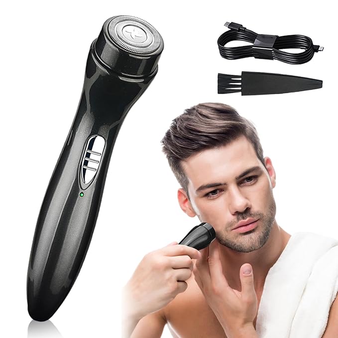 Mini Electric Shaver, Cordless Pocket Size Beard Trimmer, Portable USB Rechargeable Wet and Dry Beard Grooming Kit Suitable for Home, Car, Travel, Camp, Gift for Men(black)