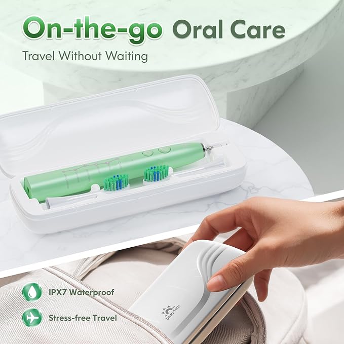 Electric Toothbrush for Adults Kids Electric Toothbrush Rechargeable Sonic Toothbrush Ultrasonic Toothbrush with Travel Case, Holder & 7 Brush Heads, 6 Modes & 3 Intensities, 2-Minute Timer (Green)
