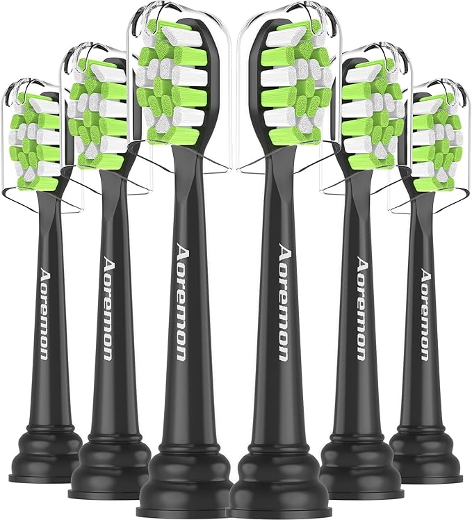 Aoremon Toothbrush Replacement Heads for Philips Sonicare DiamondClean Series 2/3 EasyClean ProtectiveClean FlexCare HwalthyWhite, 4100/5100/6100, C1/C2/G2/G3-6 Pack, Black