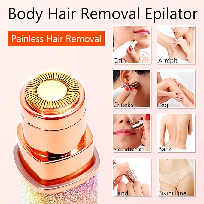 AMVRA 2-in-1 Facial Hair Removal for Women, Rechargeable Eyebrow & Nose Hair Trimmer, Painless Face Shaver for Lip, Chin & Eyebrow with Built-in LED Light, USB Rechargeable Facial Hair Remover