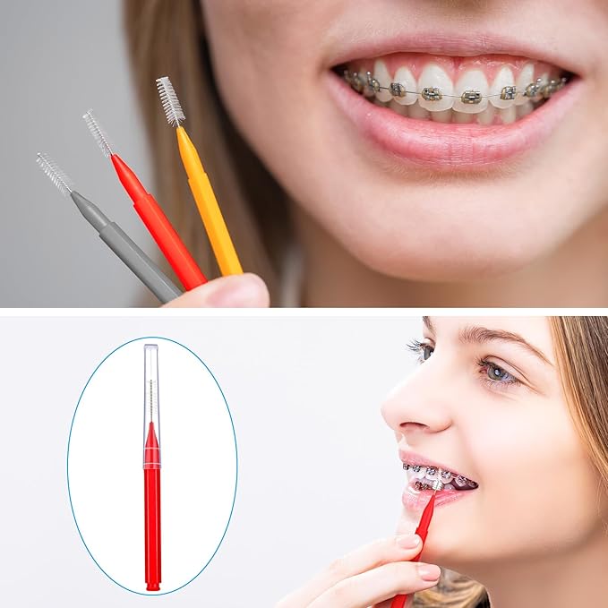 Patelai 100 Pieces Braces Brush for Cleaner Interdental Brush Toothpick Dental Tooth Flossing Head Oral Dental Hygiene Flosser Toothpick Cleaners Tooth Tool