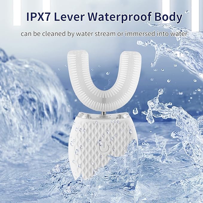 Ultrasonic Adult Electric Toothbrush，Sonic Toothbrush 360° Oral Cleaning Wireless Charging & LED Light|IPX7 Waterproof U-Shaped Brush Head Protects Gums